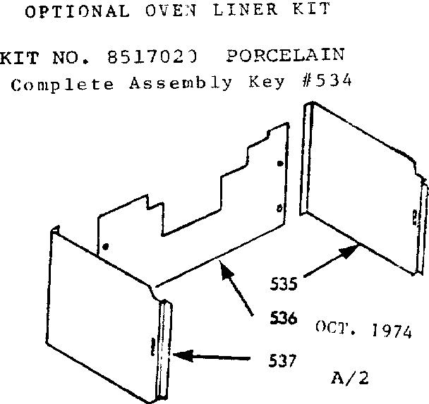 Kenmore 1038517020 optional oven liner diagram