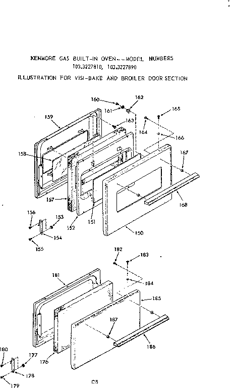 Kenmore 1033227810 visi bake and broiler door section diagram