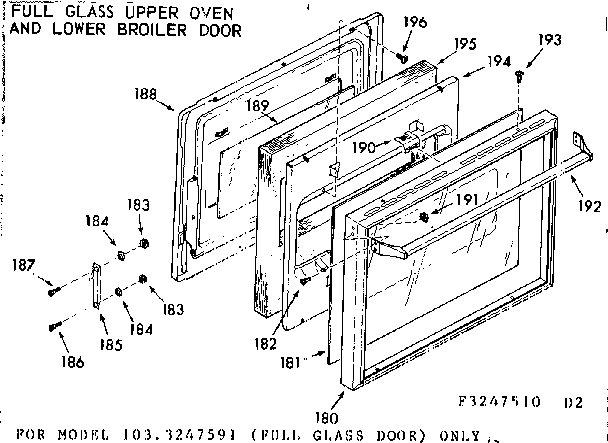 Kenmore 1033247540 full glass upper oven & lower broiler door diagram