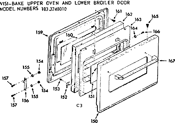 Kenmore 1033248010 visi-bake upper oven and lower broiler door diagram