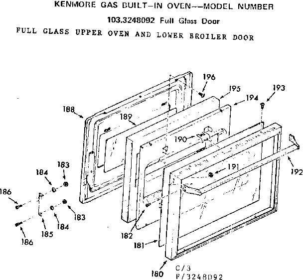 Kenmore 1033248092 full glass upper oven and lower broiler door diagram