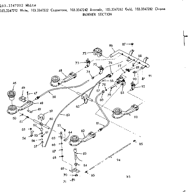 Kenmore 1033347222 burner section diagram