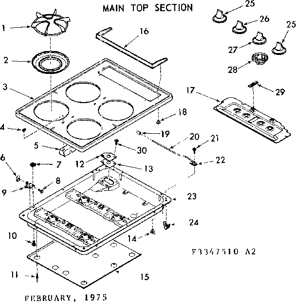 Kenmore 1033347540 main top section diagram