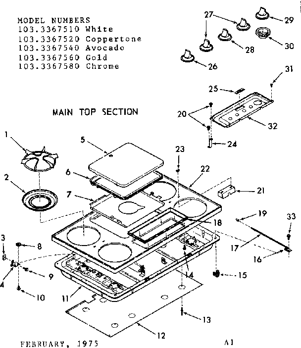 Kenmore 1033367520 main top section diagram