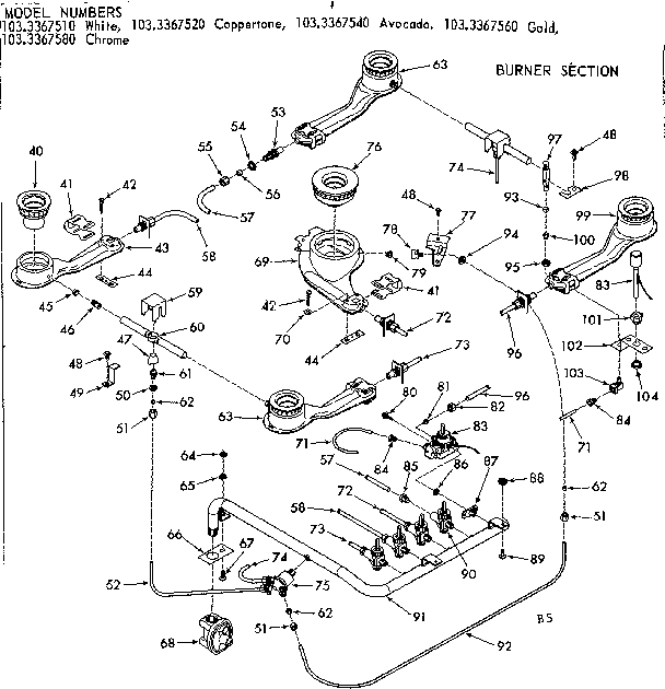 Kenmore 1033367520 burner section diagram