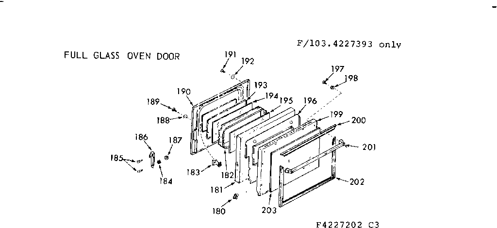 Kenmore 1034227222 full glass oven door diagram