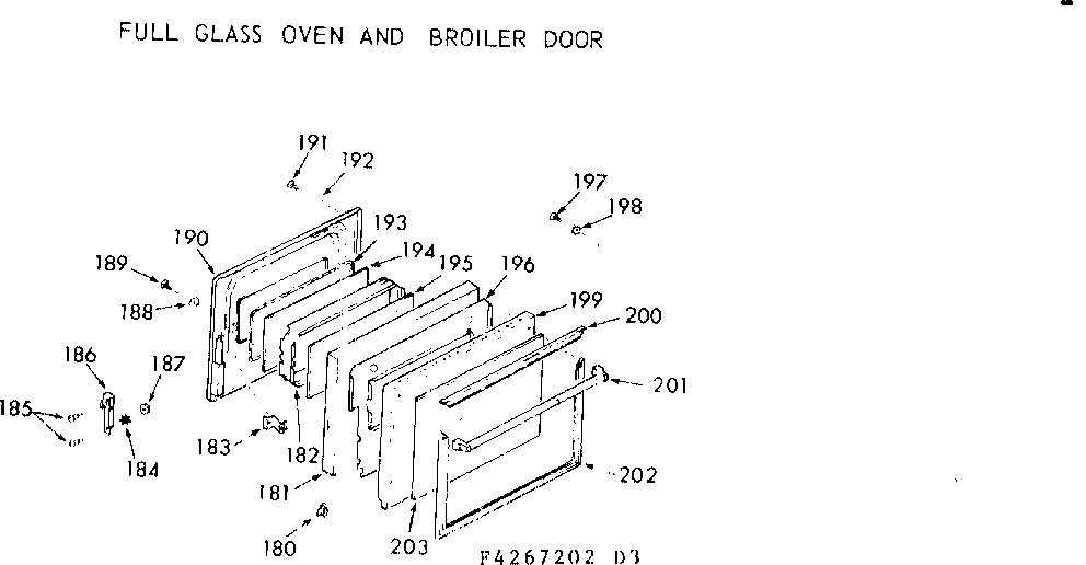 Kenmore 1034267262 full glass oven & broiler door diagram