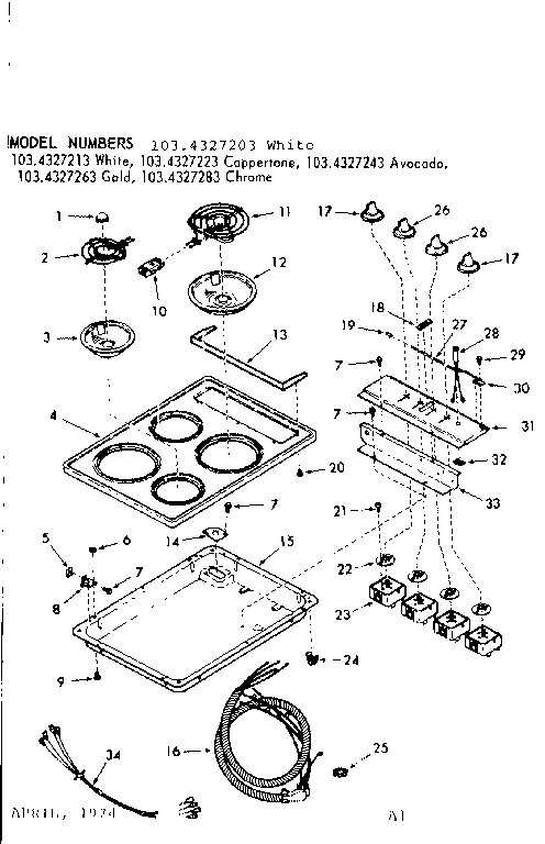 Kenmore 1034327213 cooktop diagram