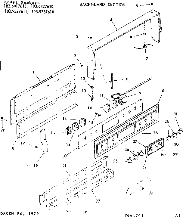 Kenmore 1036417610 backguard section diagram