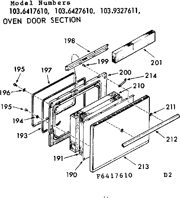 Kenmore 1036417610 oven door section diagram