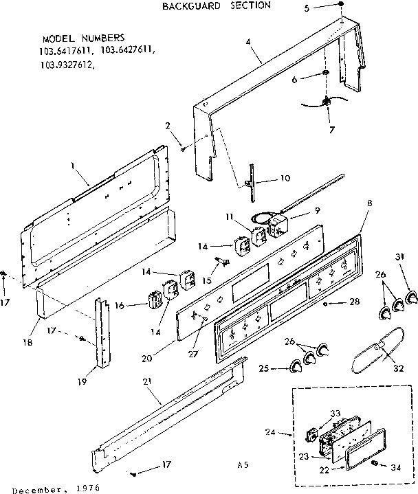 Kenmore 1039327612 backguard section diagram
