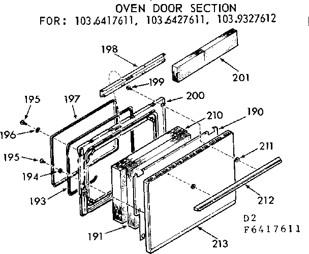 Kenmore 1039327612 oven door section diagram