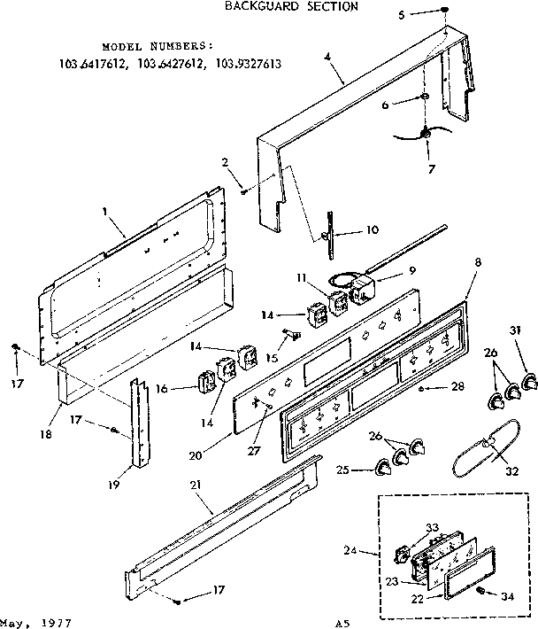 Kenmore 1039327613 backguard section diagram
