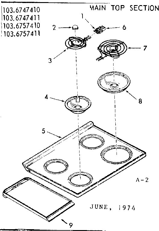Kenmore 1036747410 main top section diagram