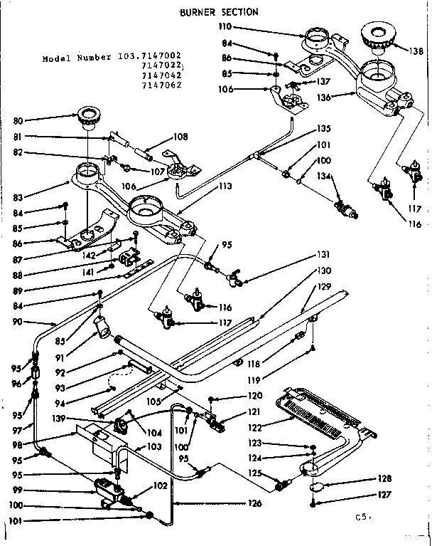 Kenmore 1037147042 burner section diagram