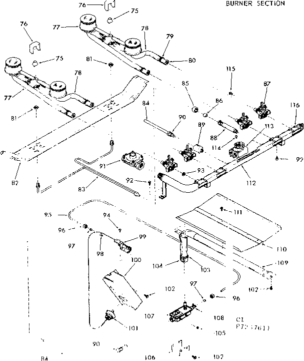 Kenmore 1037257611 burner section diagram
