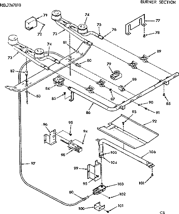 Kenmore 1037267810 burner section diagram