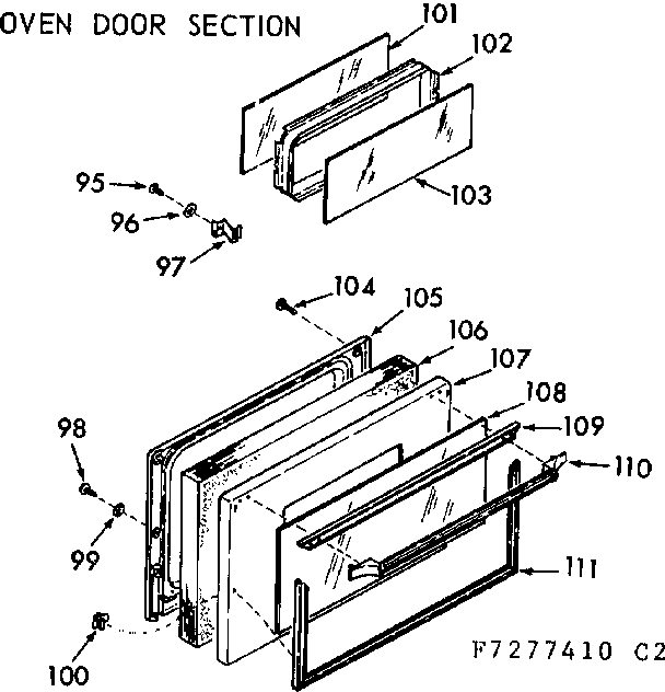 Kenmore 1037277460 oven door section diagram