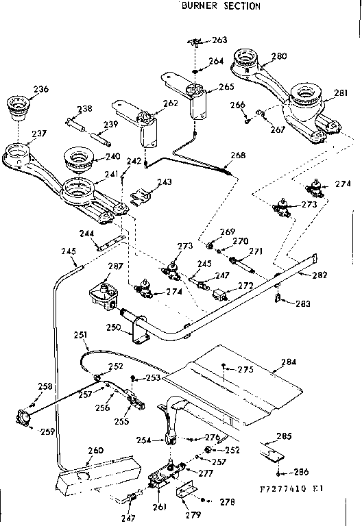 Kenmore 1037277460 burner section diagram