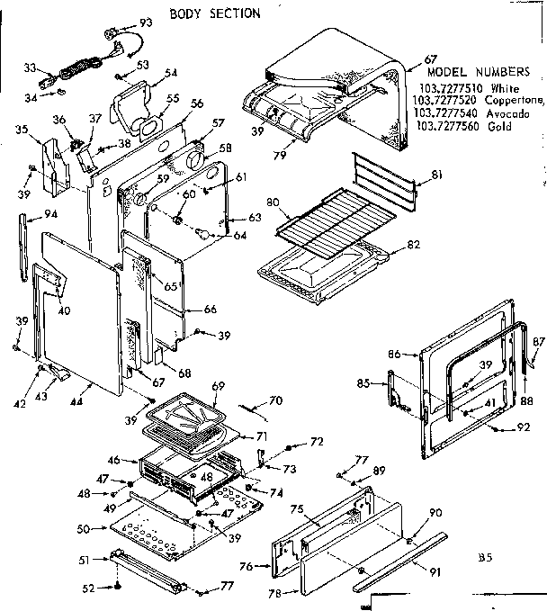 Kenmore 1037277520 body section diagram