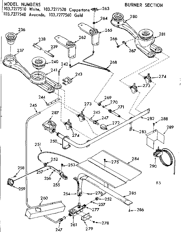 Kenmore 1037277520 burner section diagram