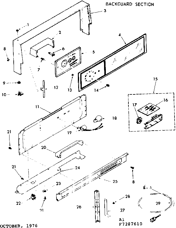 Kenmore 1037287610 backguard section diagram