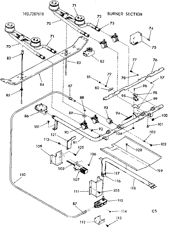 Kenmore 1037287610 burner section diagram