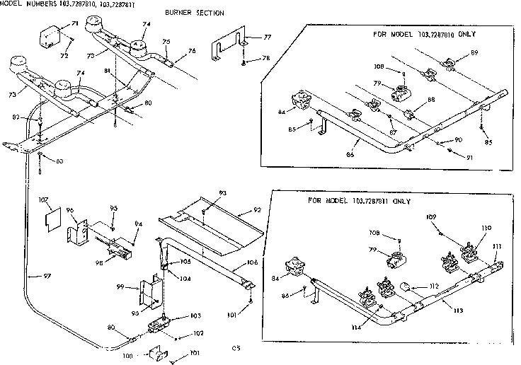 Kenmore 1037287810 burner section diagram