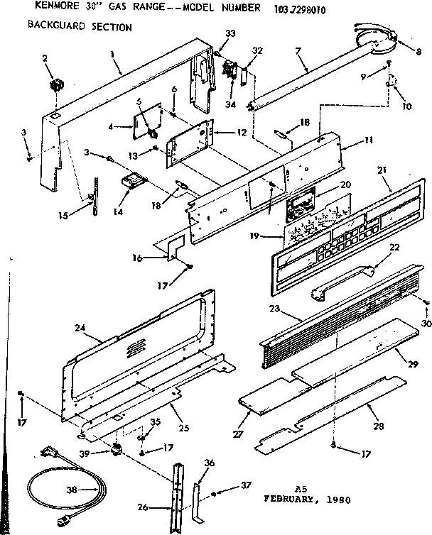 Kenmore 1037298010 backguard section diagram