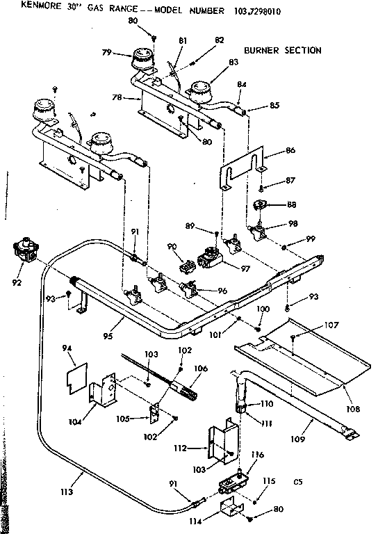 Kenmore 1037298010 burner section diagram