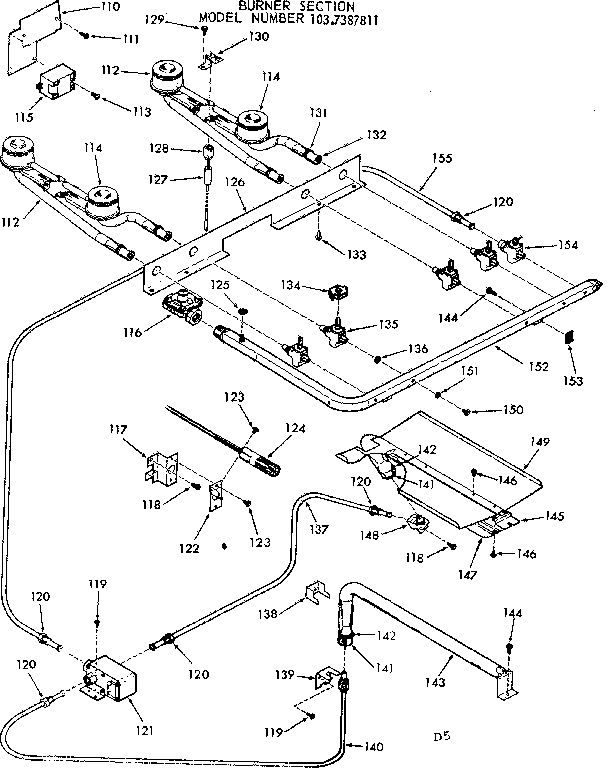 Kenmore 1037387811 burner section diagram