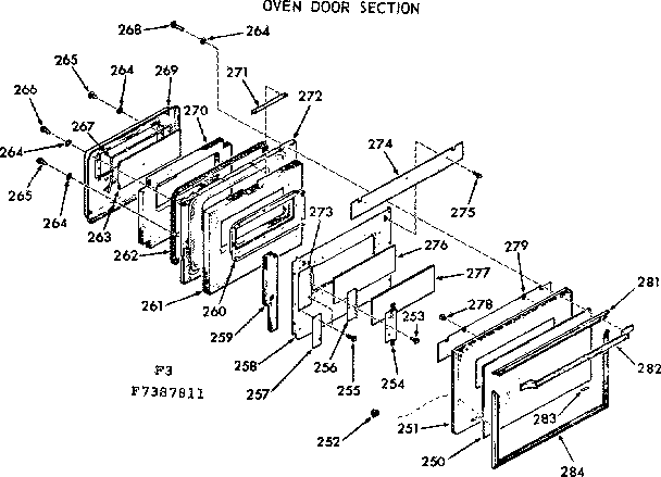 Kenmore 1037387811 oven door section diagram
