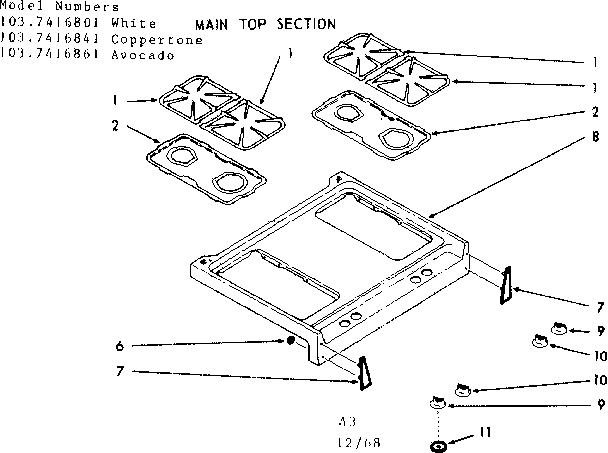 Kenmore 1037416801 main top section diagram
