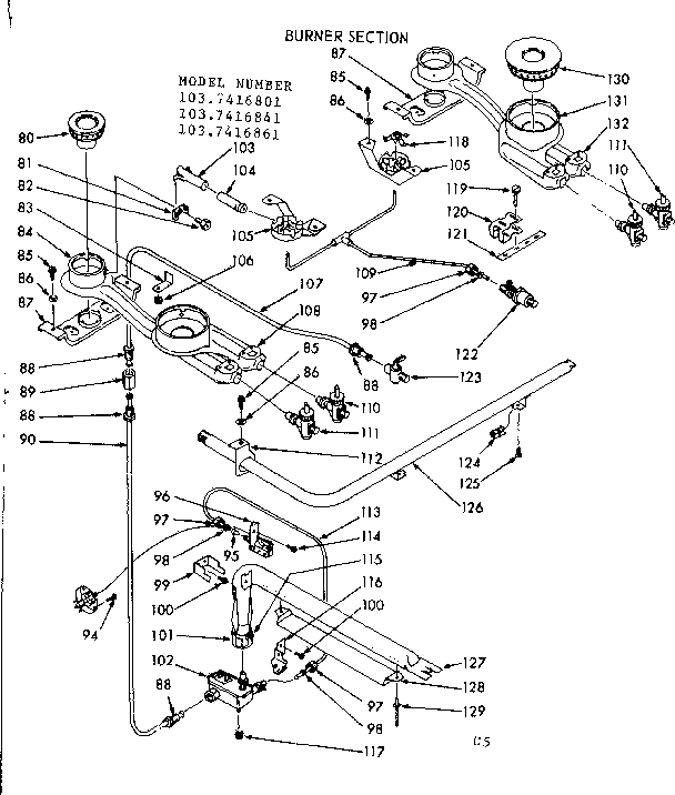 Kenmore 1037416801 burner section diagram