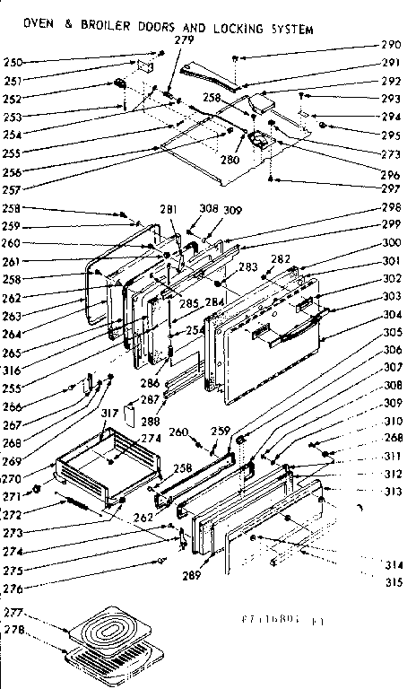 Kenmore 1037416801 oven and broiler doors and locking system diagram
