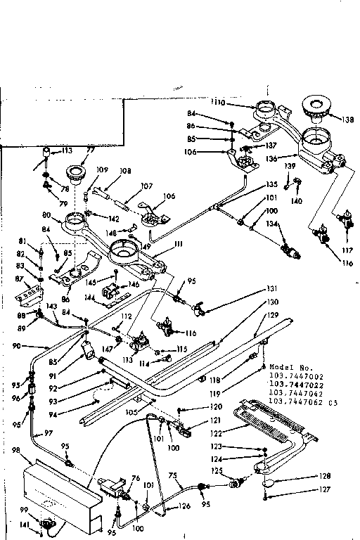 Kenmore 1037447002 burner section diagram