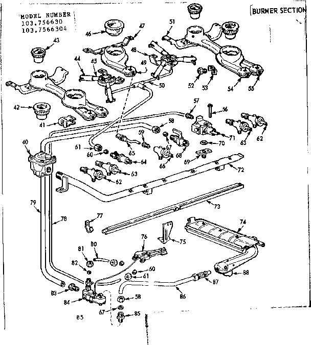 Kenmore 1037566304 burner section diagram