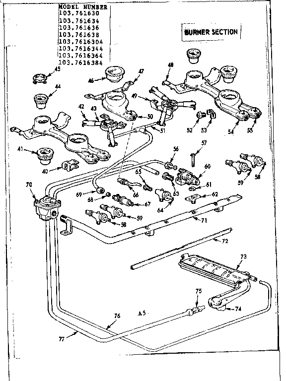 Kenmore 103761634 burner section diagram
