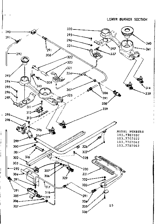 Kenmore 1037707022 lower burner section diagram