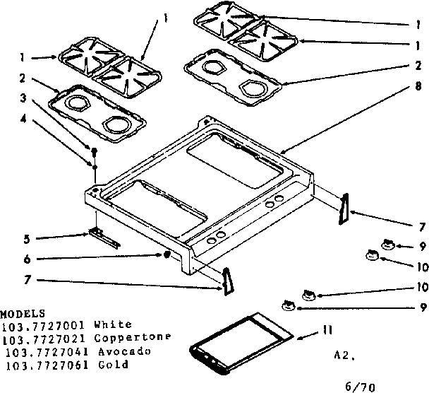 Kenmore 1037727061 main top section diagram