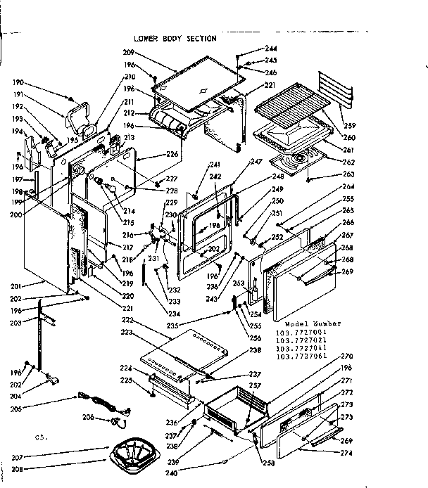 Kenmore 1037727061 lower body section diagram