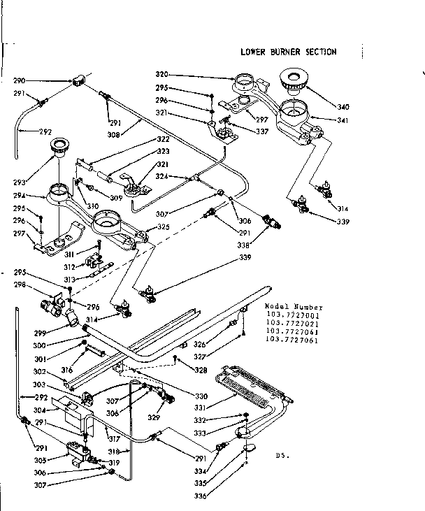 Kenmore 1037727061 lower burner section diagram