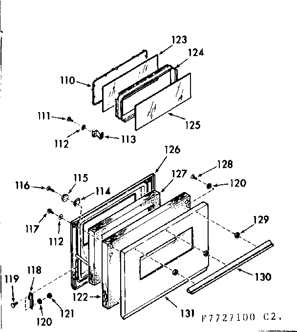 Kenmore 1037727120 lower body oven door section diagram