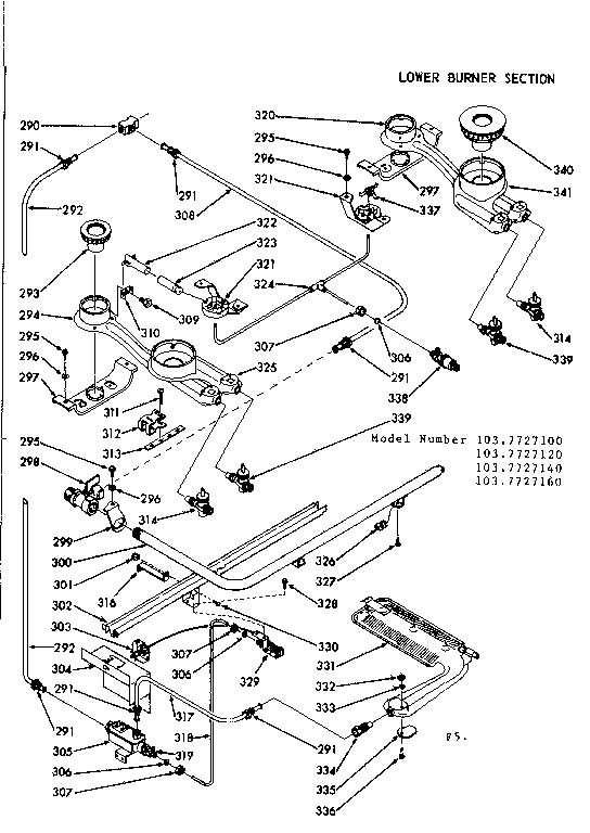 Kenmore 1037727120 lower burner section diagram