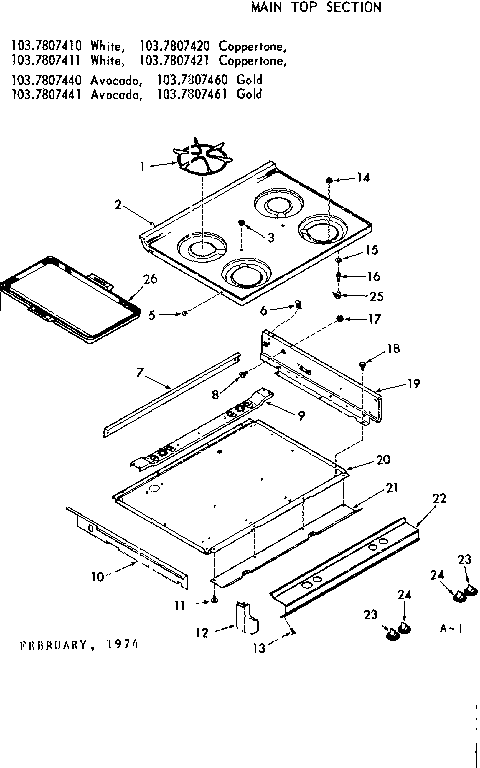 Kenmore 1037807420 main top section diagram
