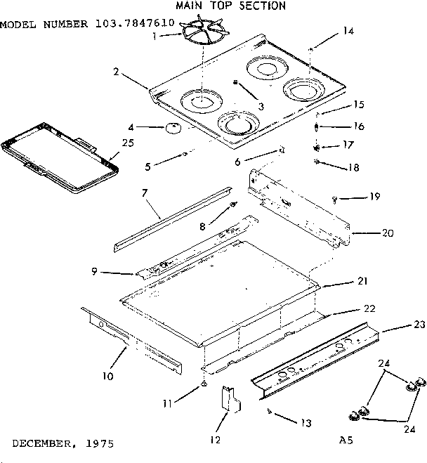 Kenmore 1037847640 main top section diagram