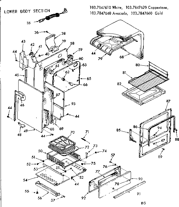 Kenmore 1037847640 lower body section diagram