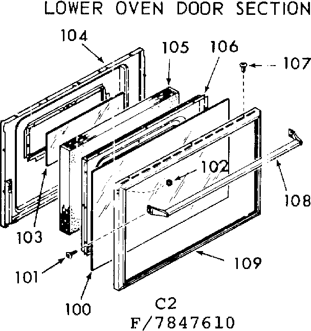 Kenmore 1037847640 lower oven door section diagram