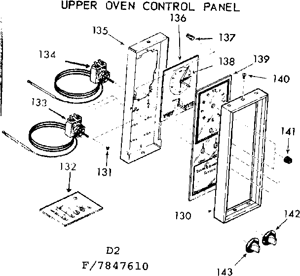 Kenmore 1037847640 upper oven control panel diagram