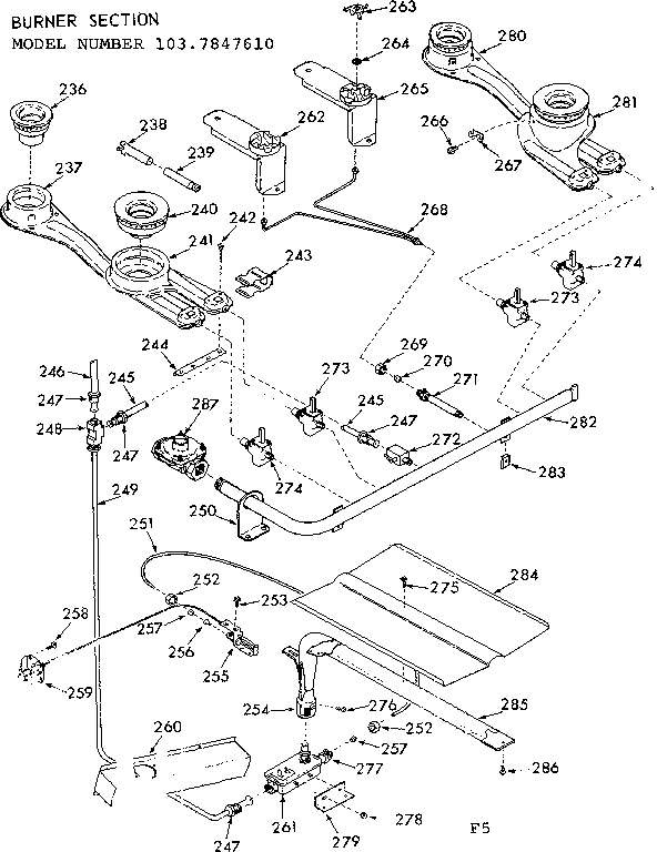 Kenmore 1037847640 burner section diagram